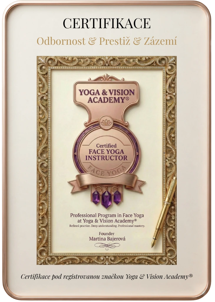 Certifikát instruktorky face yogy pod značkou Yoga & Vision Academy®